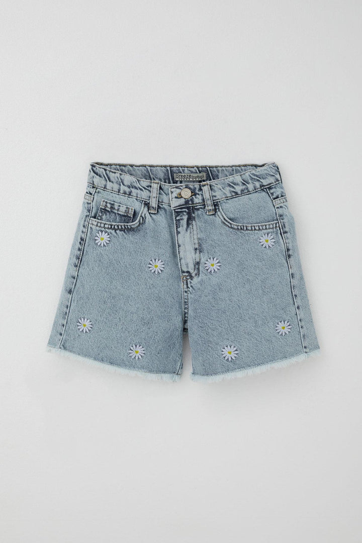 BRE Breeze Girl's Shorts Jeans with Daisy Embroidery Hem Tassel Detail 104 Years, Light Blue - Offenburg