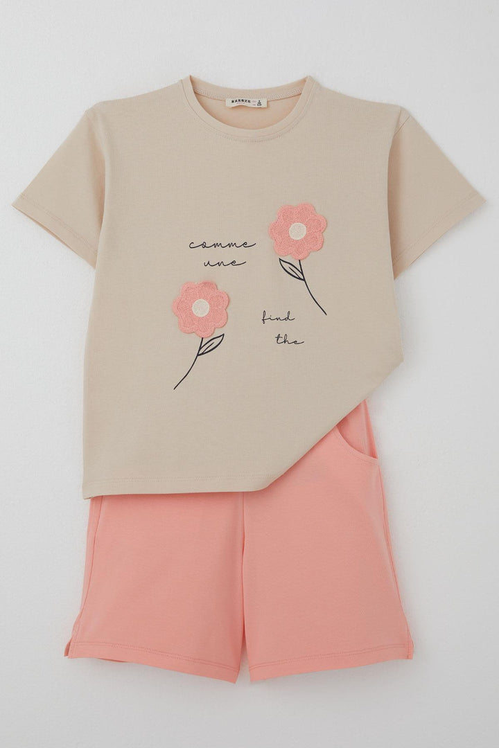 BRE Breeze Girl Child Shorts Set Knitted Flower Embroidered 62 Years, Beige - Irún