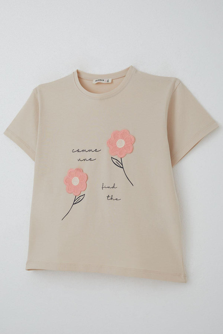 BRE Breeze Girl Child Shorts Set Knitted Flower Embroidered 62 Years, Beige - Irún