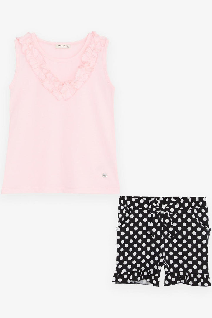 BRE Breeze Girl's Shorts Set with Polka Dot Bow Frills, 4-8 Years, Neon Pink - Düsseldorf