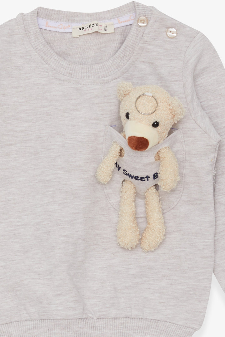 BRE Breeze Girl Child Sweatshirt with Bear Accessories 1.5-5 Years, Beige Melange - Bryan
