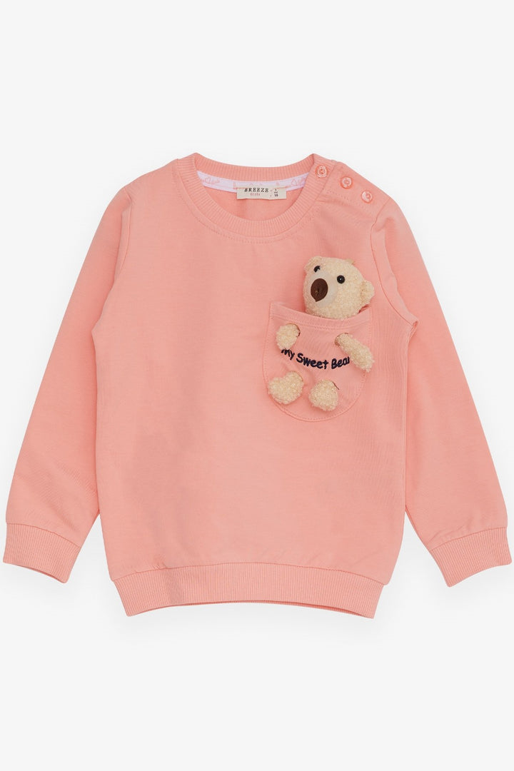 BRE Breeze Girl Child Sweatshirt with Bear Accessory, 1.5-5 Years, Salmon - West Sacramento