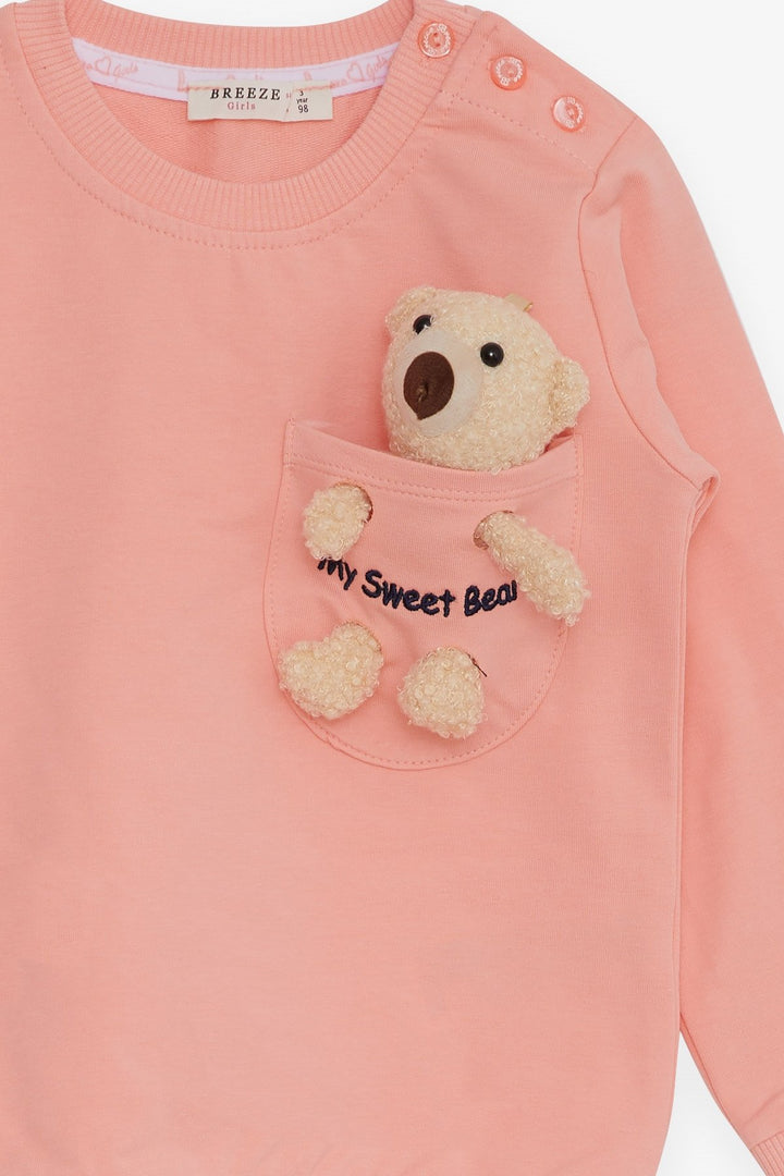 BRE Breeze Girl Child Sweatshirt with Bear Accessory, 1.5-5 Years, Salmon - West Sacramento