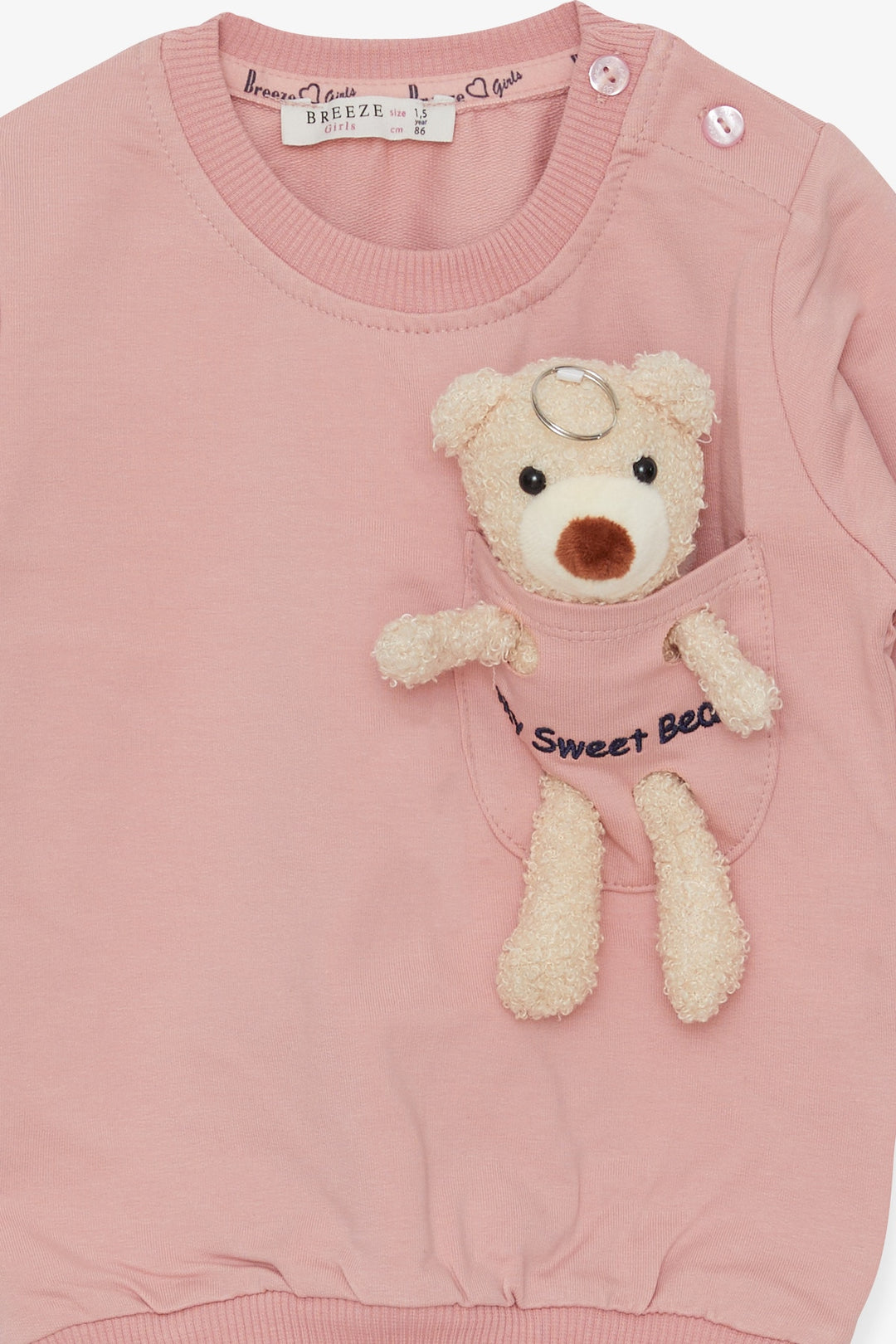 BRE Breeze Girl Child Sweatshirt with Bear Accessory, 1.5-5 Years, Salmon - Gilbert
