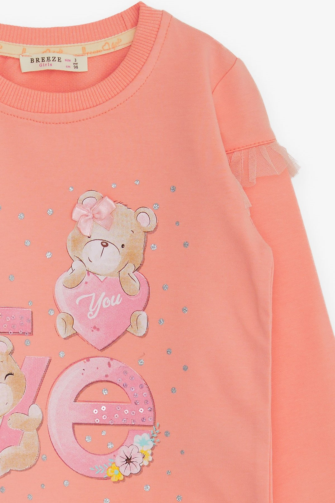 BRE Breeze Girl Child Sweatshirt with Bear Print, 1-4 Years, Salmon - Aberdeen
