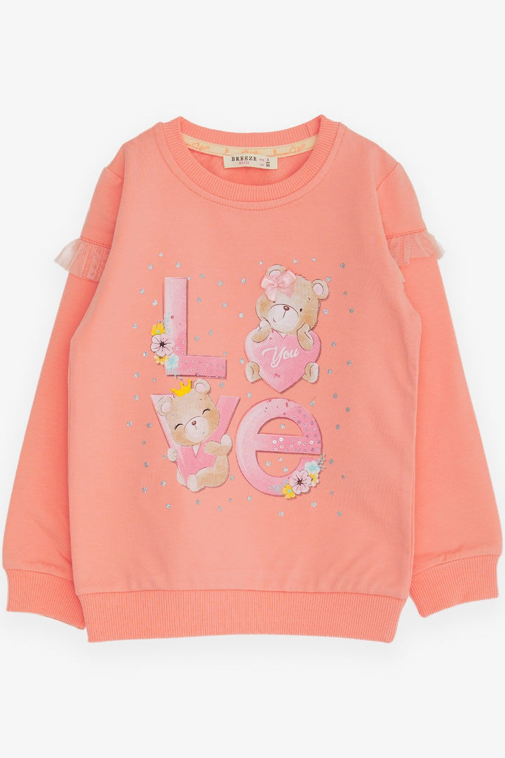 BRE Breeze Girl Child Sweatshirt with Bear Print, 1-4 Years, Salmon - Aberdeen
