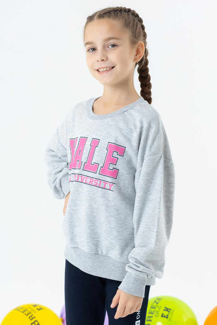 BRE Breeze Girl's Sweatshirt Printed 84 Years, Grey Melange - Rugby