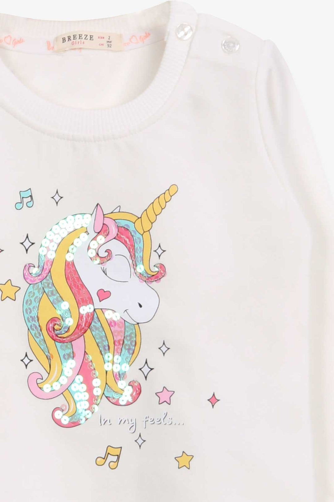 BRE Breeze Girl Child Sweatshirt Printed Sequined Unicorn 2-6 Years, Ecru - Quincy