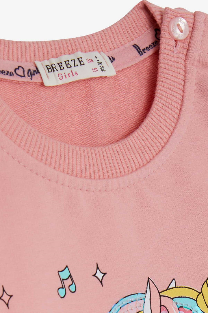 BRE Breeze Girl Child Sweatshirt Printed Sequined Unicorn 2-6 Years, Salmon - Dilbeek