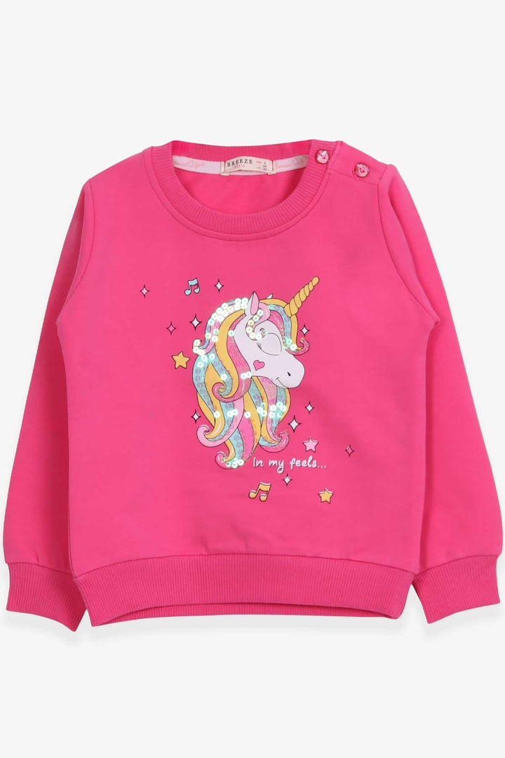 BRE Breeze Girl Child Sweatshirt Printed Sequined Unicorn 2-6 Years, Pink - Pomezia