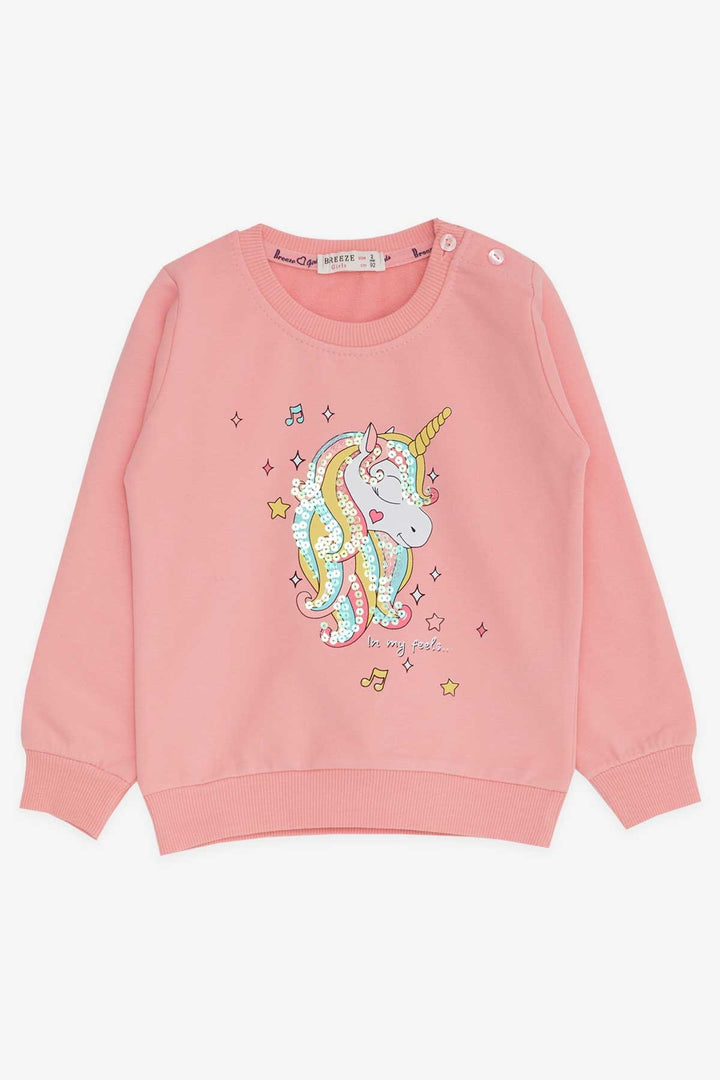 BRE Breeze Girl Child Sweatshirt Printed Sequined Unicorn 2-6 Years, Salmon - Dilbeek