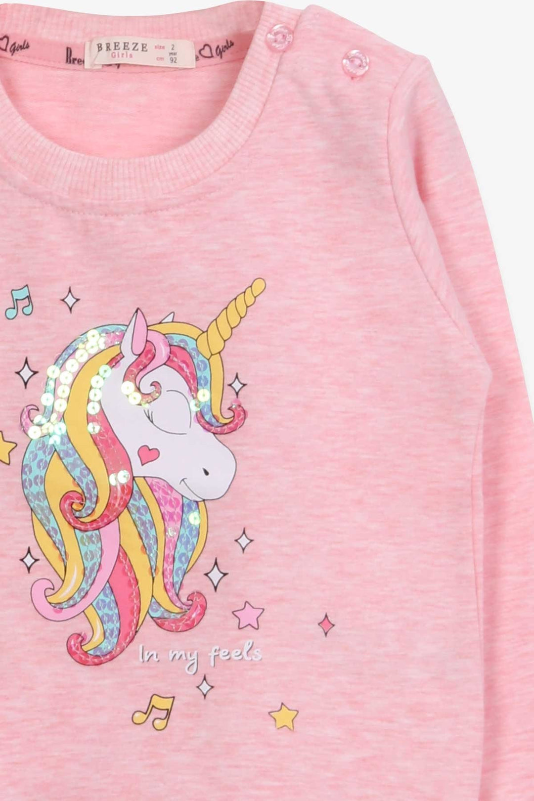 BRE Breeze Girl Child Sweatshirt Printed Sequined Unicorn 2-6 Years, Salmon Melange - Teramo