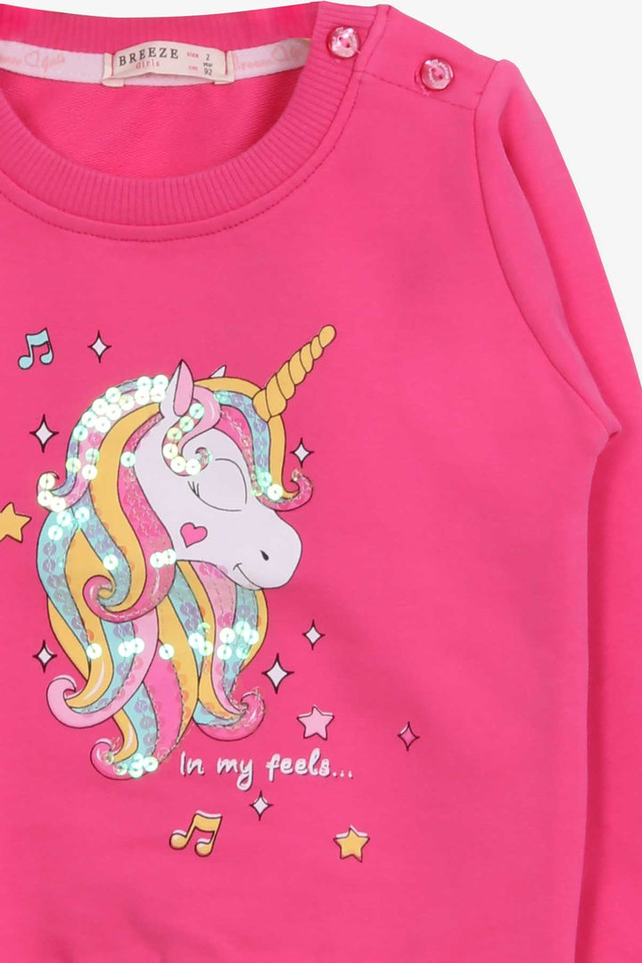 BRE Breeze Girl Child Sweatshirt Printed Sequined Unicorn 2-6 Years, Pink - Pomezia