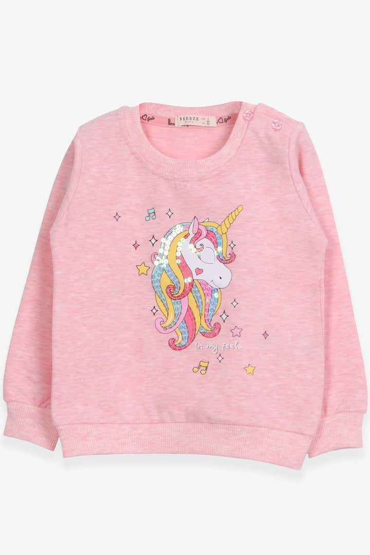 BRE Breeze Girl Child Sweatshirt Printed Sequined Unicorn 2-6 Years, Salmon Melange - Teramo