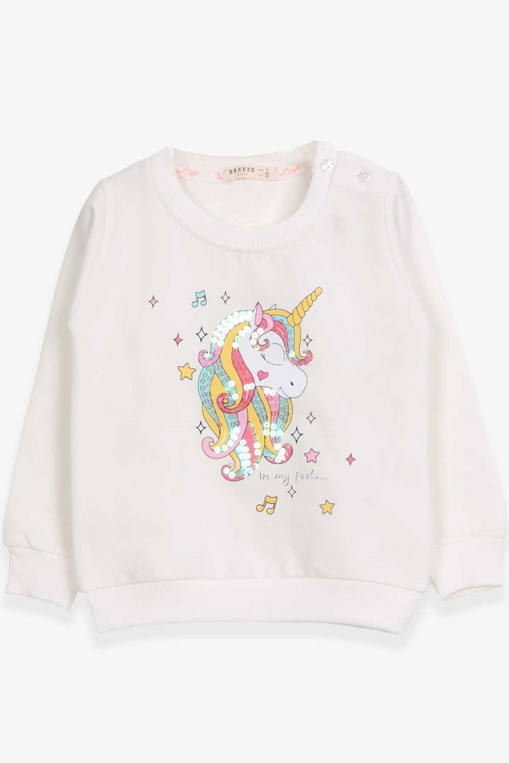 BRE Breeze Girl Child Sweatshirt Printed Sequined Unicorn 2-6 Years, Ecru - Quincy