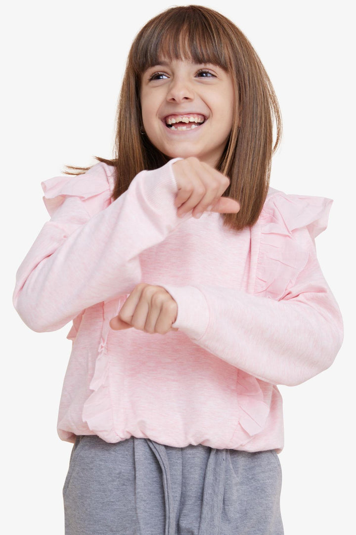 BRE Breeze Girl's Sweatshirt with Elastic Waistband 4-8 Years, Salmon Melange - Plymouth