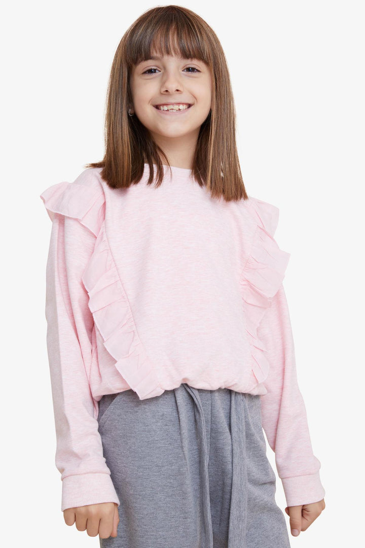 BRE Breeze Girl's Sweatshirt with Elastic Waistband 4-8 Years, Salmon Melange - Plymouth