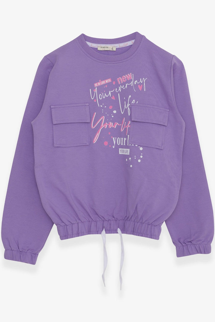 BRE Breeze Girl's Sweatshirt with Pocket and Printed Text, 84 Years, Lilac - Grand Junction