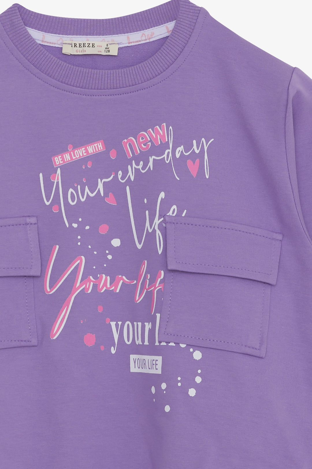 BRE Breeze Girl's Sweatshirt with Pocket and Printed Text, 84 Years, Lilac - Grand Junction