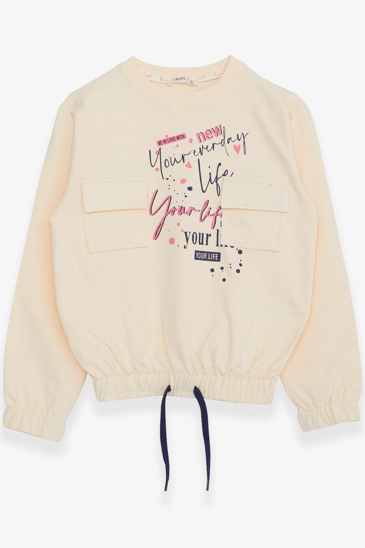 BRE Breeze Girl's Sweatshirt with Pocket and Printed Writing, 84 Years, Cream - Burnaby