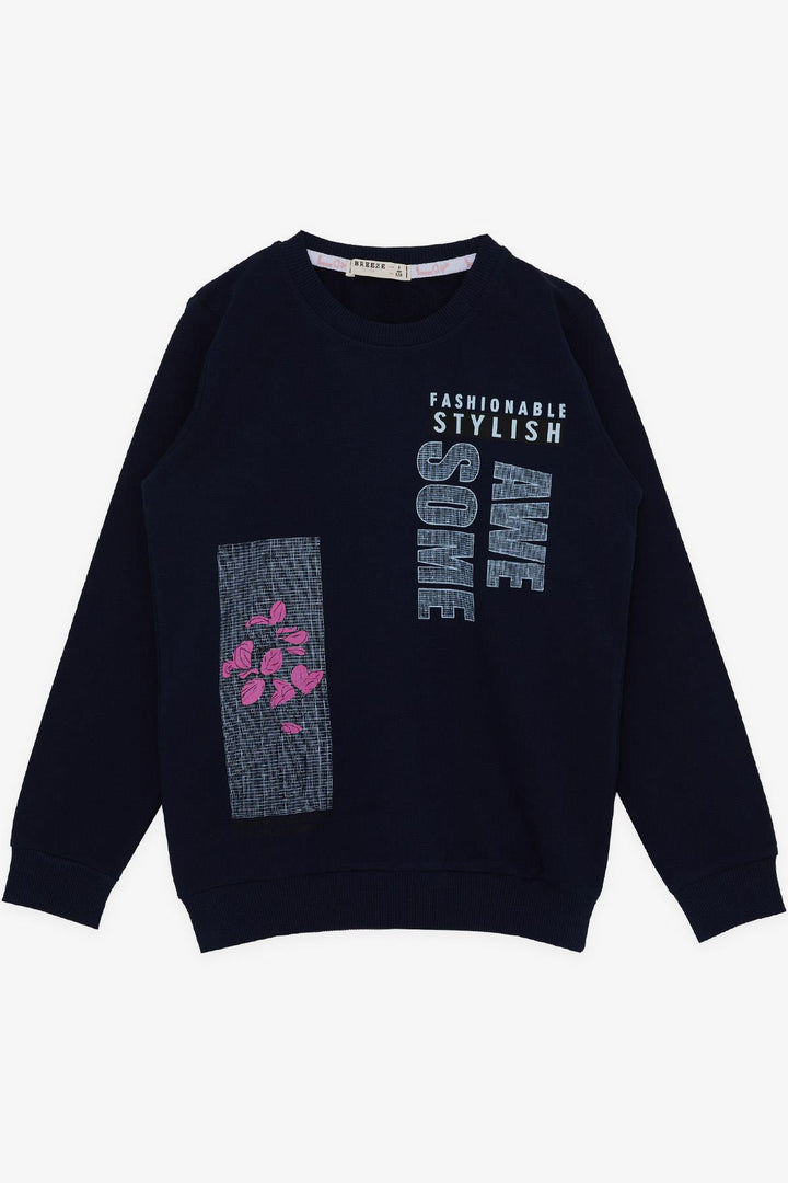 BRE Breeze Girl Child Sweatshirt Flower Printed 62 Years, Navy Blue - Santa María Atzompa