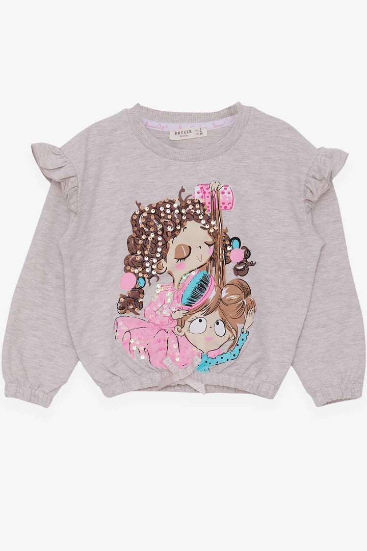 BRE Breeze Girl Child Sweatshirt with Bow Sequined 3-7 Years, Beige Melange - Forest