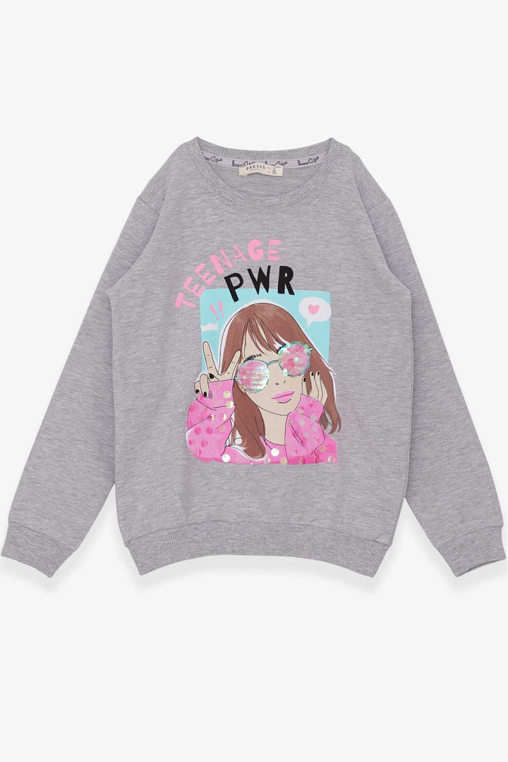 BRE Breeze Girl Child Sweatshirt with Glasses Sequined Girl Printed 62 Years, Grey Melange - Kiel