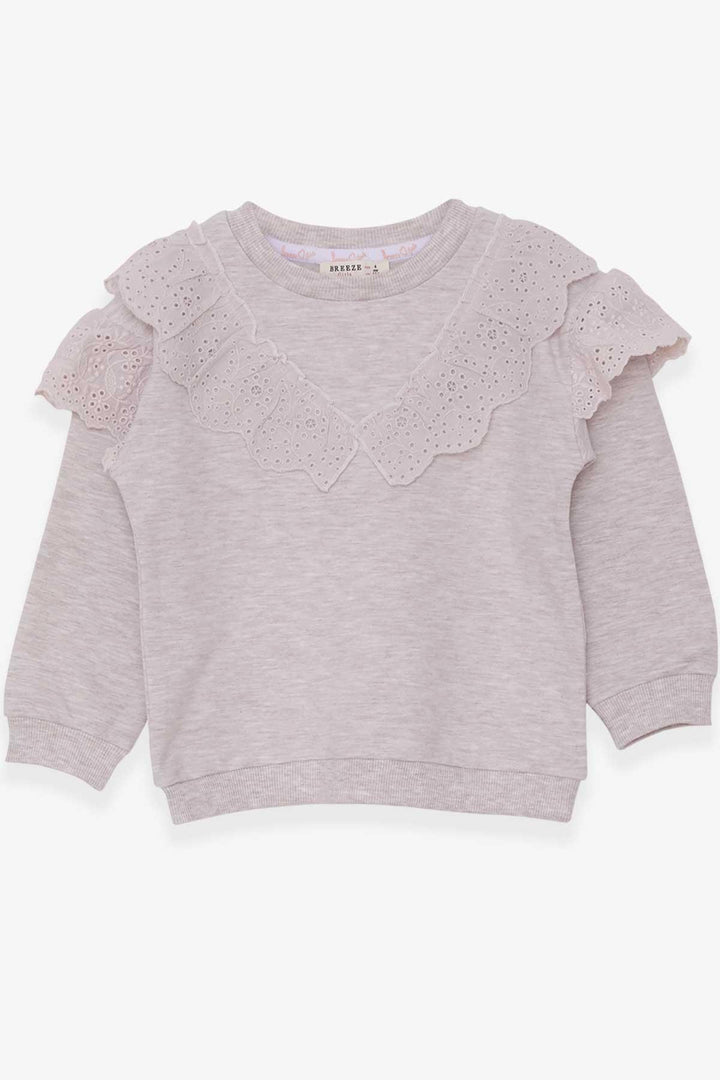 BRE Breeze Girl Child Sweatshirt with Lace 4-8 Years, Beige Melange - Pénjamo