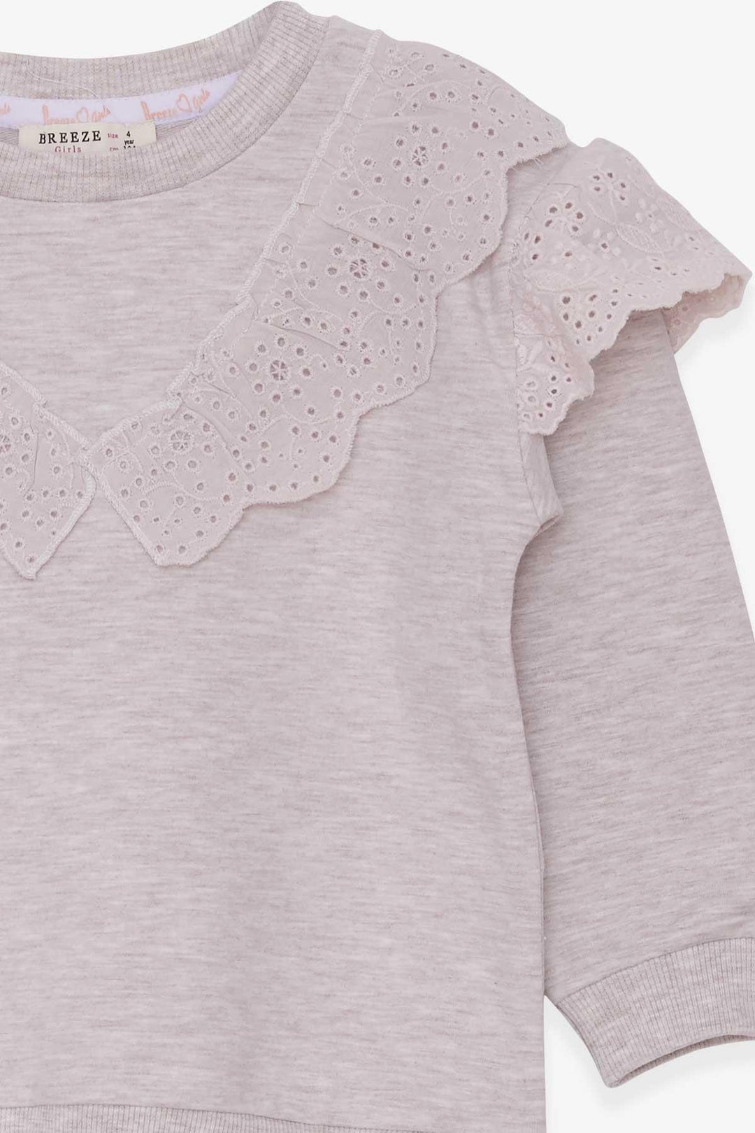 BRE Breeze Girl Child Sweatshirt with Lace 4-8 Years, Beige Melange - Pénjamo
