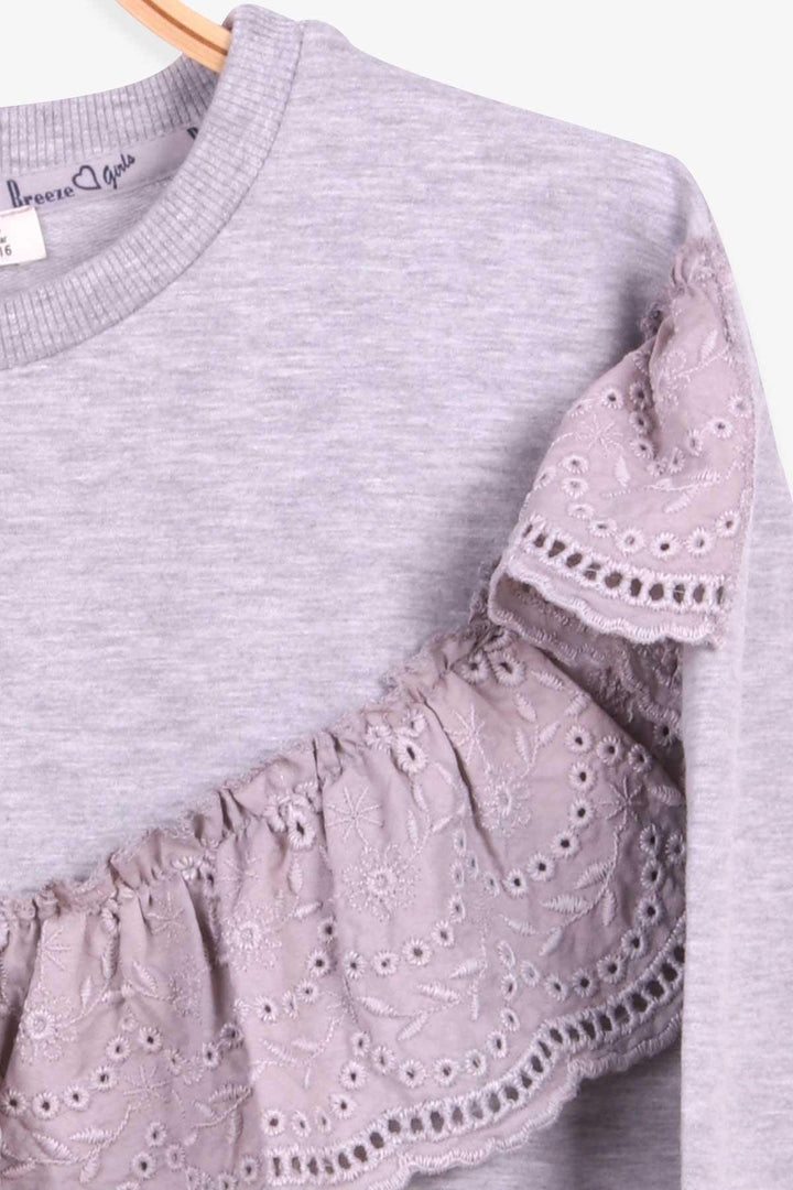 BRE Breeze Girl Child Sweatshirt with Lace 62 Years, Grey Melange - Lagos de Moreno