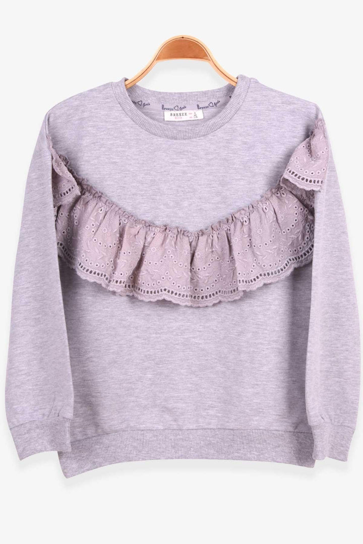 BRE Breeze Girl Child Sweatshirt with Lace 62 Years, Grey Melange - Lagos de Moreno