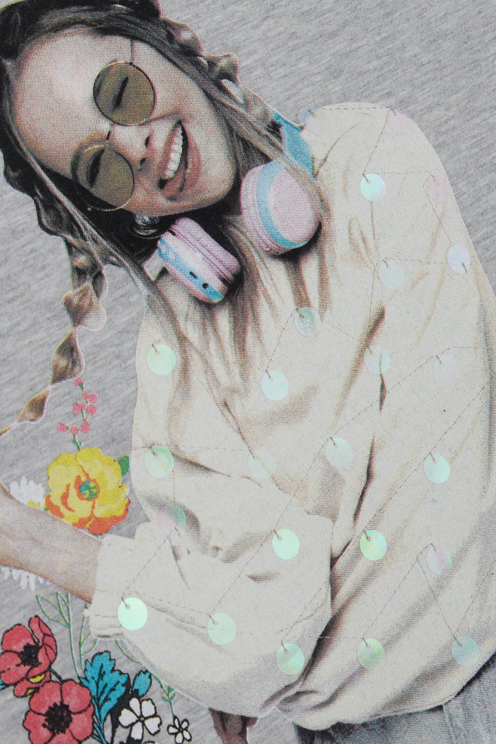 BRE Breeze Girl Child Sweatshirt Great Girl Printed with Flower 94 Years, Grey Melange - Derby