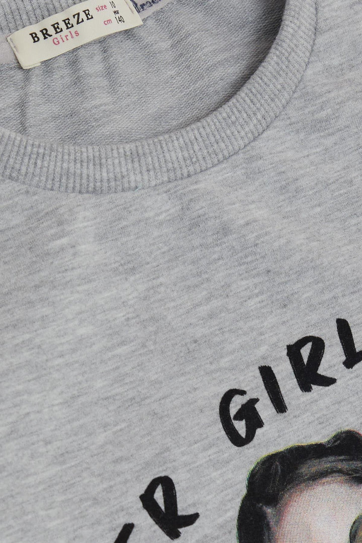 BRE Breeze Girl Child Sweatshirt Great Girl Printed with Flower 94 Years, Grey Melange - Derby