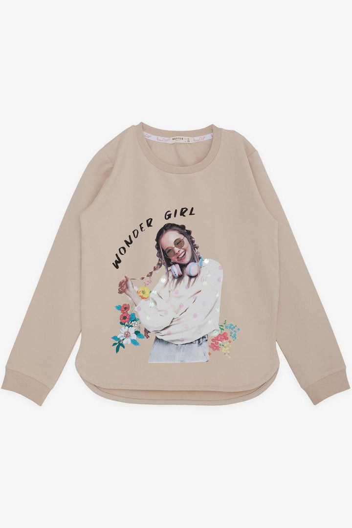 BRE Breeze Girl Child Sweatshirt Great Girl Printed with Flower 94 Years, Beige - Cleveland