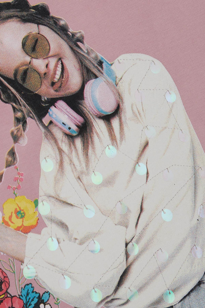 BRE Breeze Girl Child Sweatshirt Great Girl Printed with Flower 94 Years, Rose Pink - Modugno