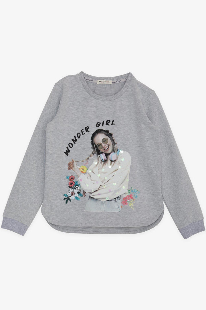 BRE Breeze Girl Child Sweatshirt Great Girl Printed with Flower 94 Years, Grey Melange - Derby