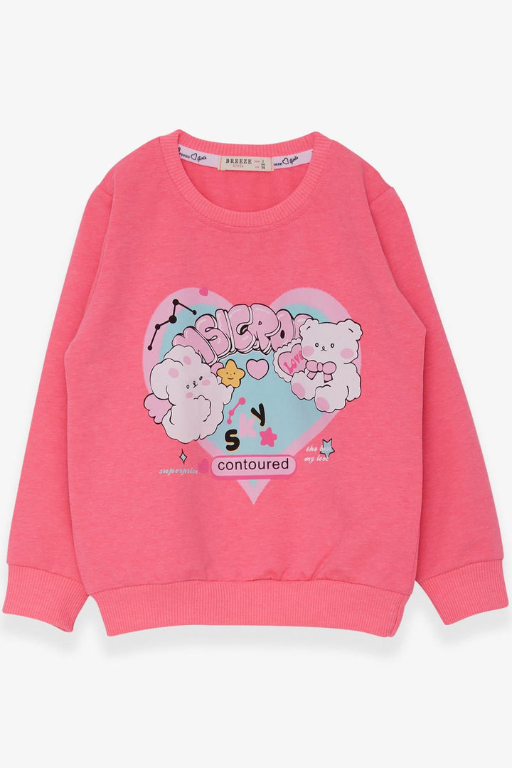 BRE Breeze Girl Child Sweatshirt Heart Printed 2-6 Years, Neon Pink - Kateríni