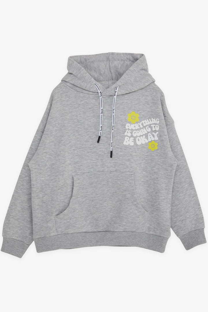 BRE Breeze Girl's Sweatshirt with Hood Printed with Text 84 Years, Grey Melange - Haverford
