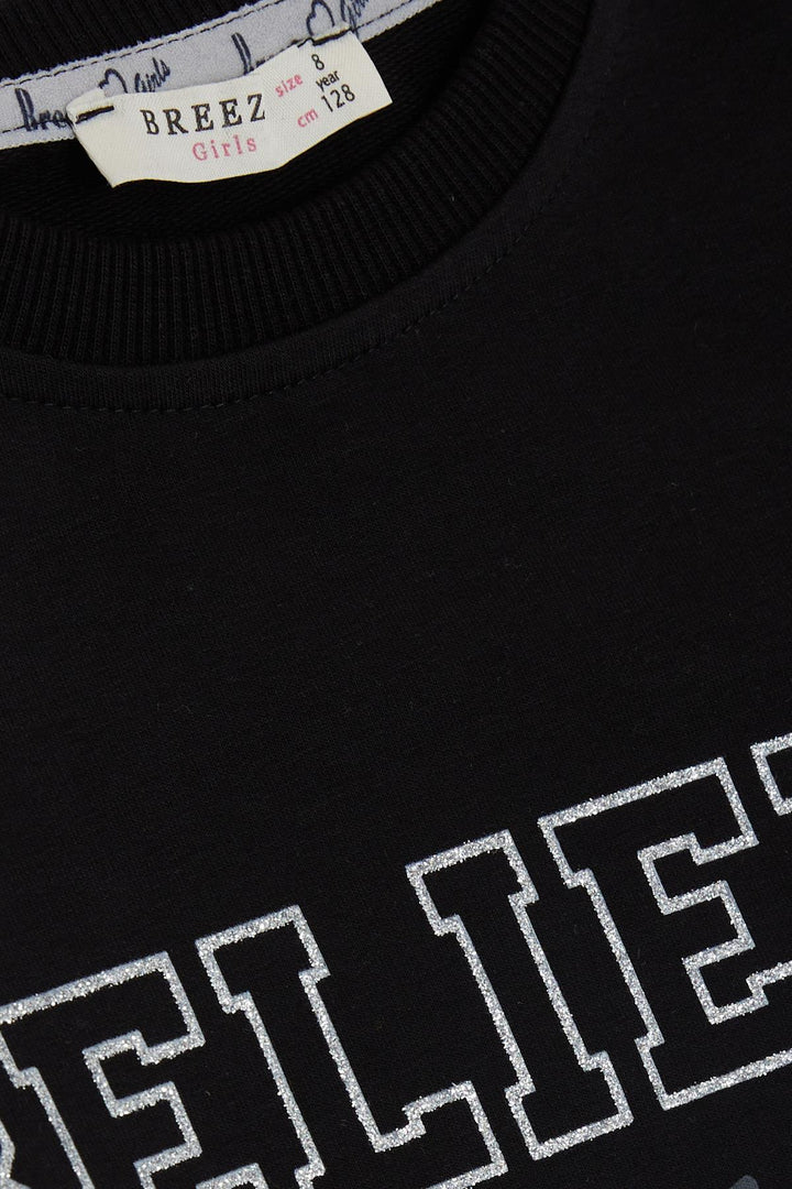 BRE Breeze Girl Child Sweatshirt Sleeves Tulle Glitter Printed Dotted 62 Years, Black - Bowling Green