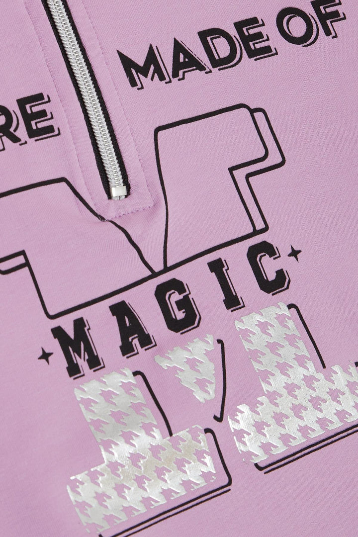 BRE Breeze Girl Child Sweatshirt with Magic Print Half Zip Polo Neck 84 Years, Lilac - South Jordan