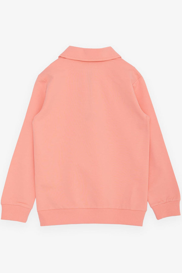 BRE Breeze Girl Child Sweatshirt with Magic Print Half Zip Polo Collar 84 Years, Salmon - Las Palmas