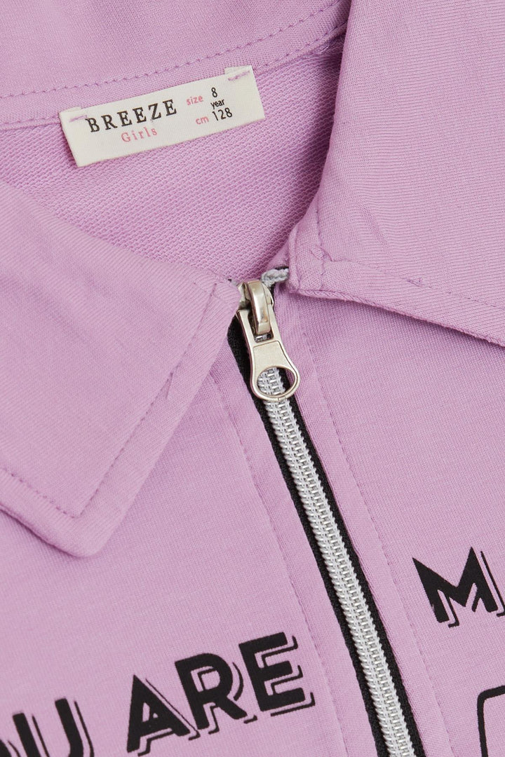BRE Breeze Girl Child Sweatshirt with Magic Print Half Zip Polo Neck 84 Years, Lilac - South Jordan