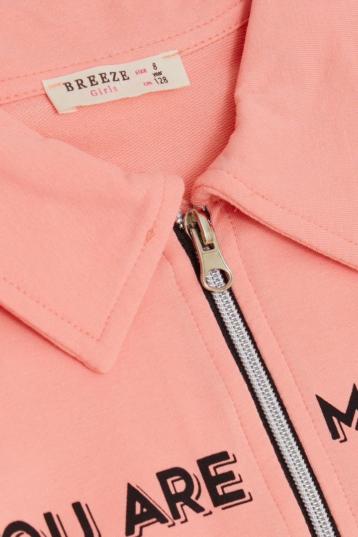 BRE Breeze Girl Child Sweatshirt with Magic Print Half Zip Polo Collar 84 Years, Salmon - Las Palmas
