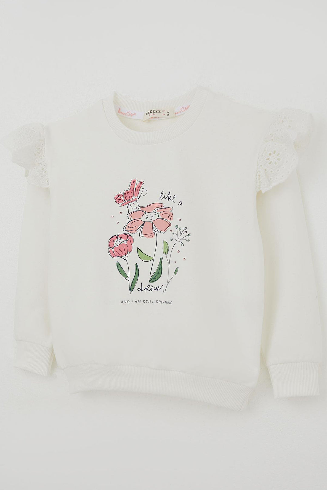 BRE Breeze Girl Child Sweatshirt with Flower Embroidery Detailed Flower Printed 2-6 Years, Ecru - Sesto Fiorentino