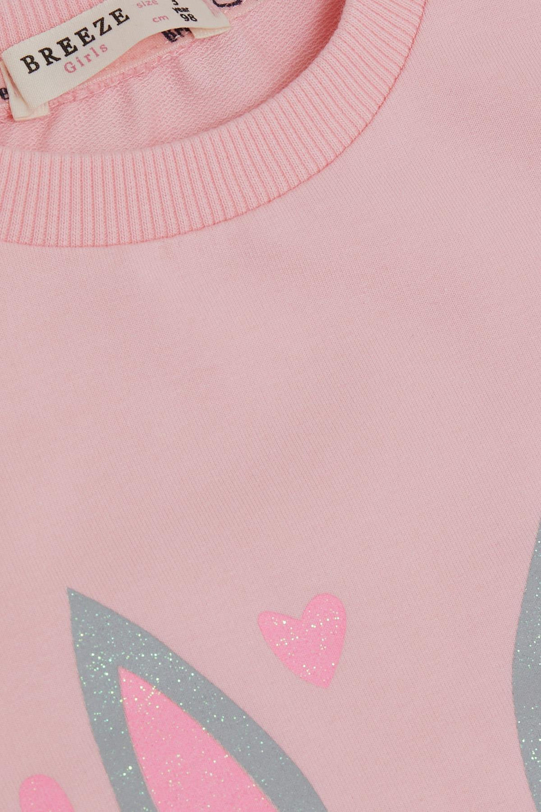 BRE Breeze Girl Child Sweatshirt with Lace Shoulder Glitter Heart Print, 2-6 Years, Pink - Jurupa Valley
