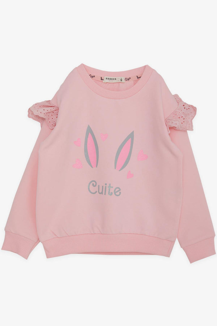 BRE Breeze Girl Child Sweatshirt with Lace Shoulder Glitter Heart Print, 2-6 Years, Pink - Jurupa Valley