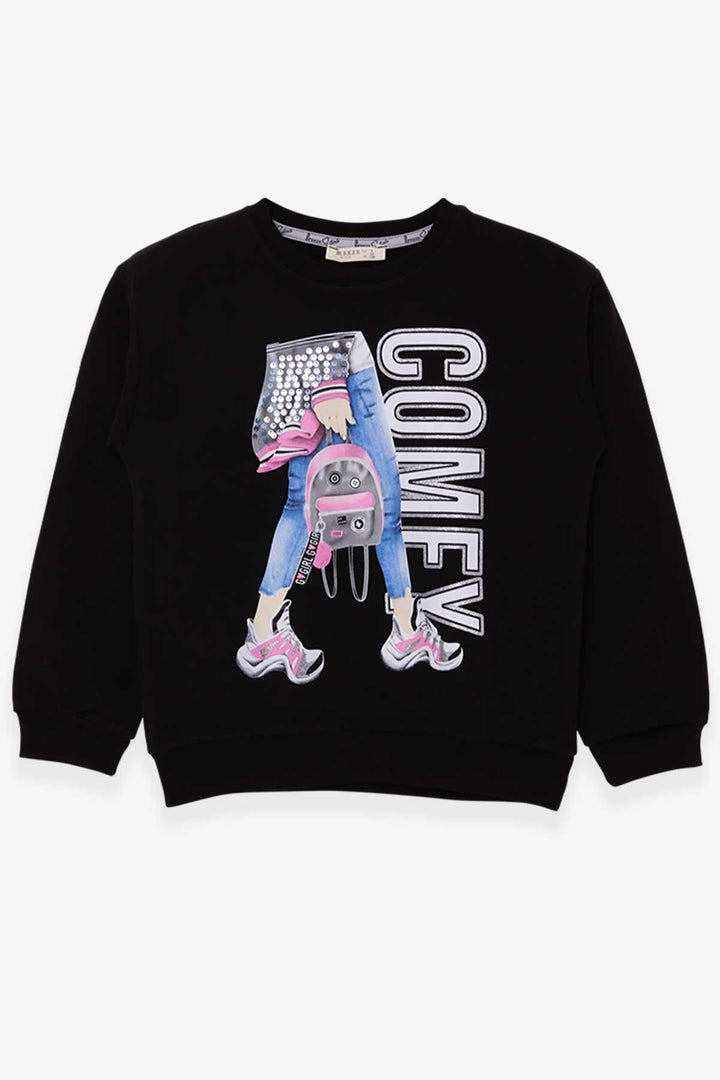 BRE Breeze Girl's Sweatshirt with Sequin Print, 94 Years, Black - Cerignola