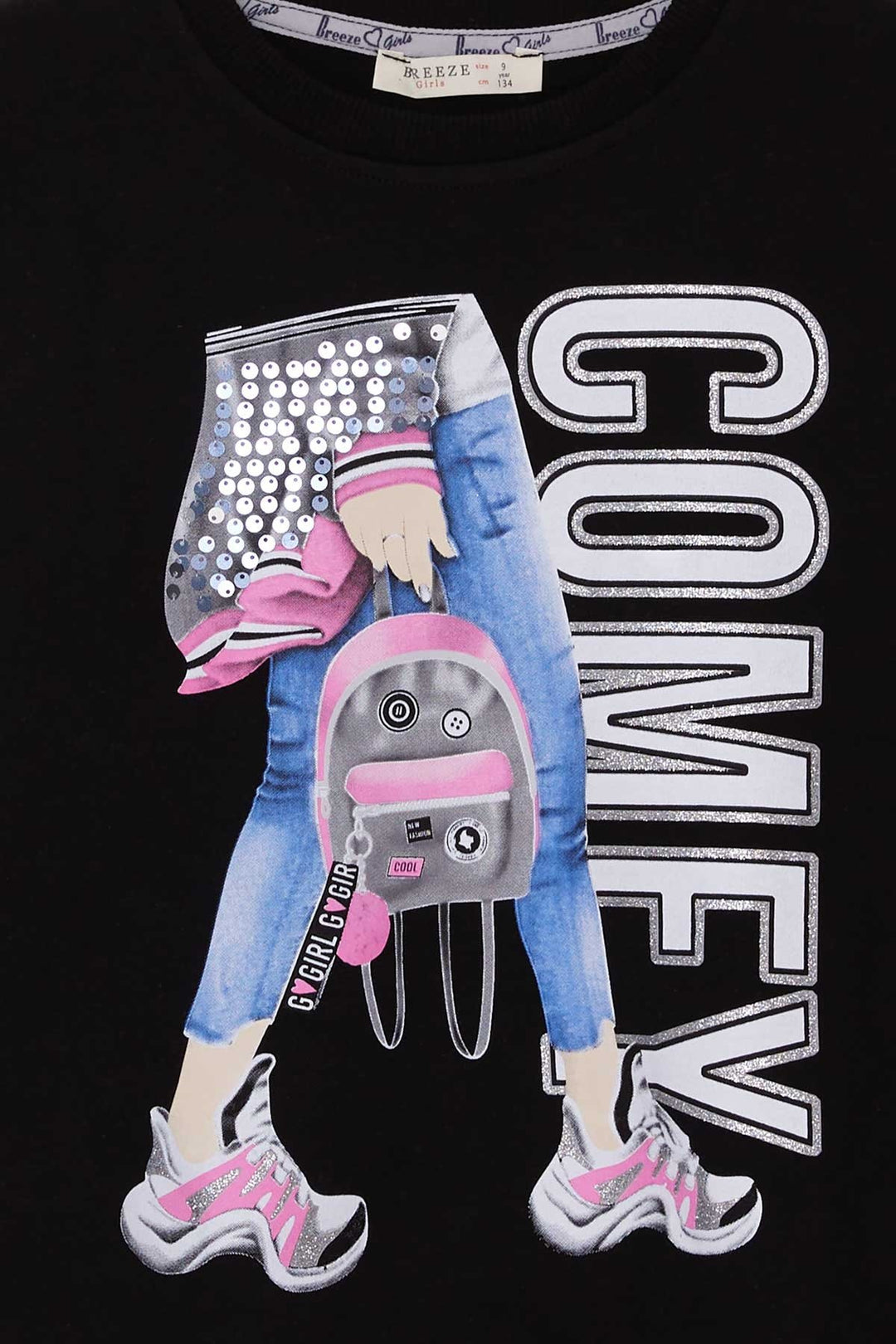 BRE Breeze Girl's Sweatshirt with Sequin Print, 94 Years, Black - Cerignola