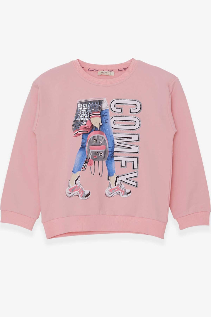 BRE Breeze Girl's Sweatshirt with Sequin Print, 94 Years, Powder - Yeovil