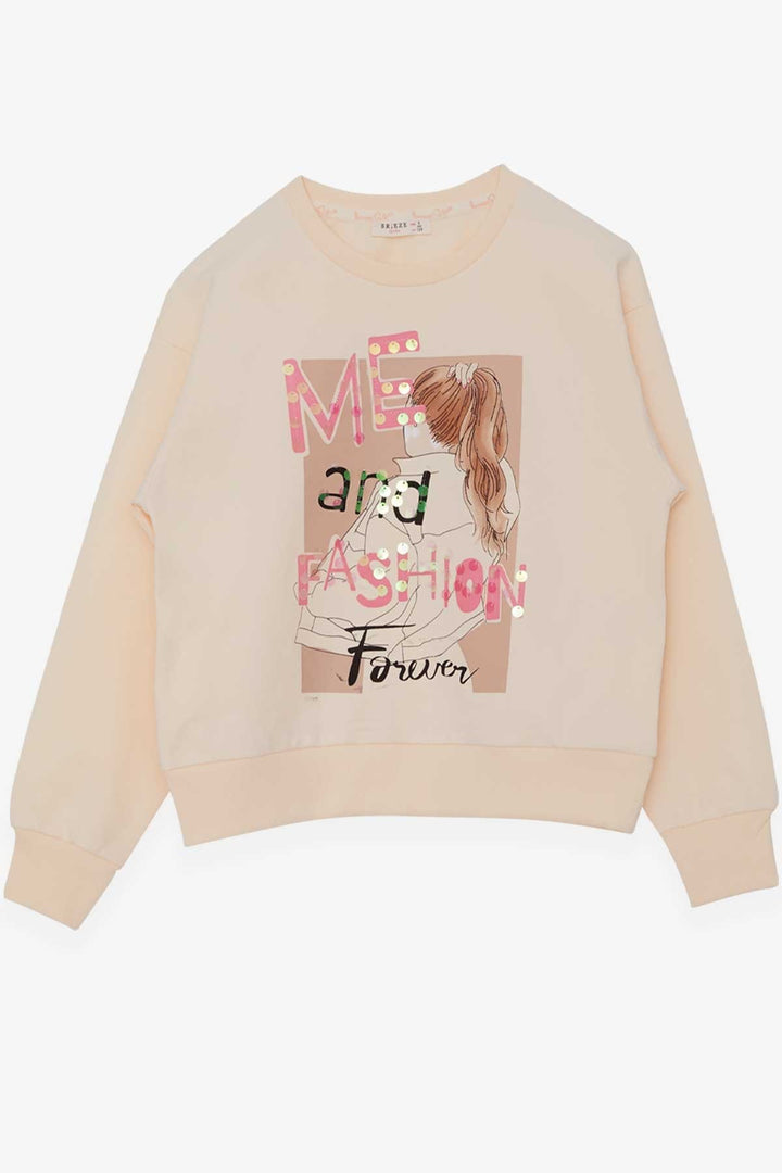 BRE Breeze Girl Child Sweatshirt Sequined Girl Printed 84 Years, Cream - Smila